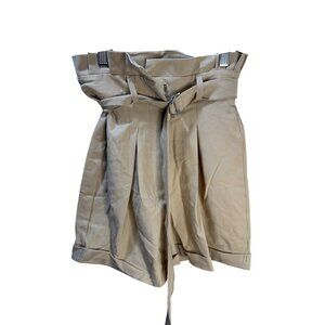 Nasty Gal Womens High Waist Paperbag‎ Shorts With Belt Beige Size US 8